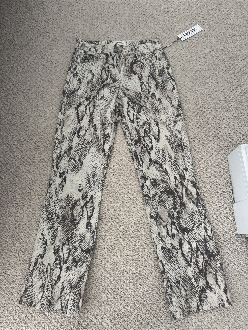 L'AGENCE Snake-Print Skinny Pants in Neutral Tones